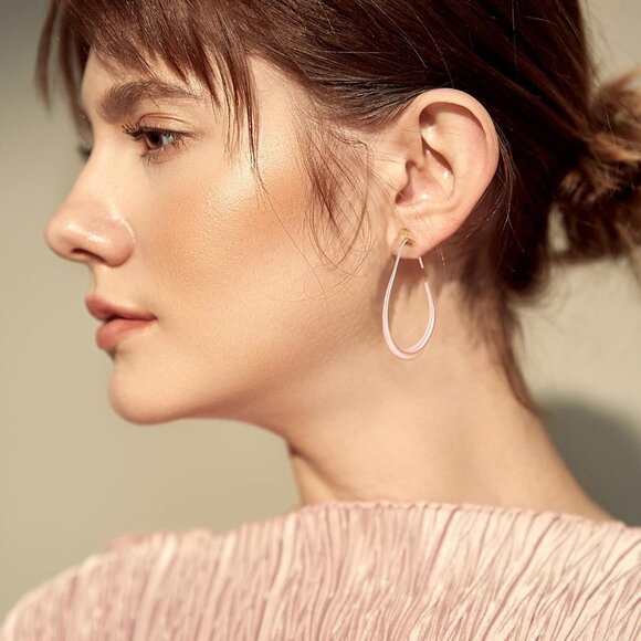 Lightweight Teardrop Rose Gold Earrings Women's 14k Plated Large Oval Design - Picture 3 of 6